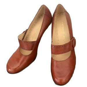 Antonio Milani Brown Button Leather Pumps Sz 6